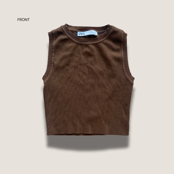 Brown Ribbed Crop Top - Picture 3 of 4